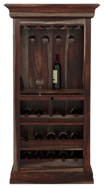 Alsace Handcrafted Solid Wood Tall Wine Bar Cabinet Traditional