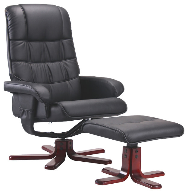 Black Leather Air Contemporary TV Chair with Ottoman, Five Star Wood