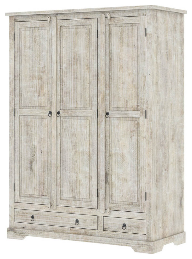 Ojai Distressed Solid Mango Wood Large Armoire Wardrobe Farmhouse Armoires And Wardrobes