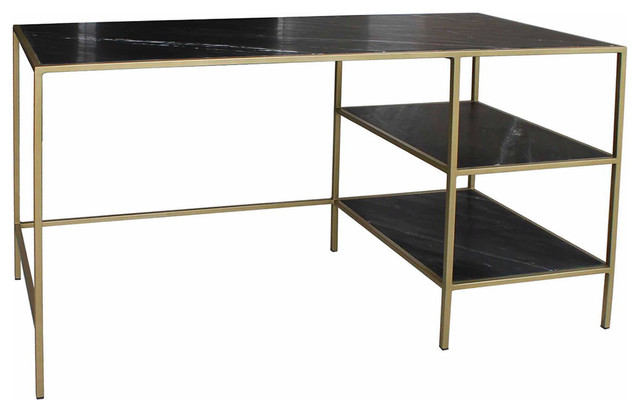 Black Marble Brass Desk Contemporary Desks And Hutches By