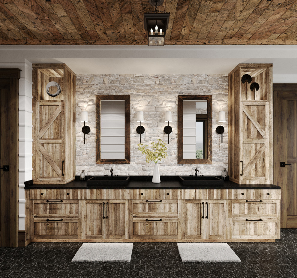 Rustic bathroom in 2 layouts versions