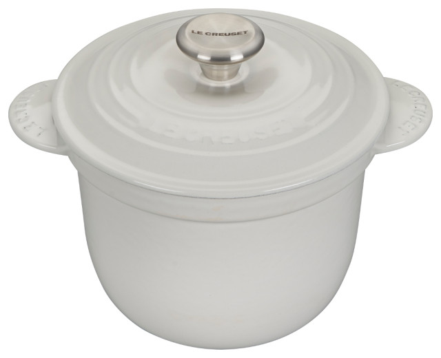 Le Creuset White Cast Iron 2.25 Quart Rice Pot with SS Knob & Insert