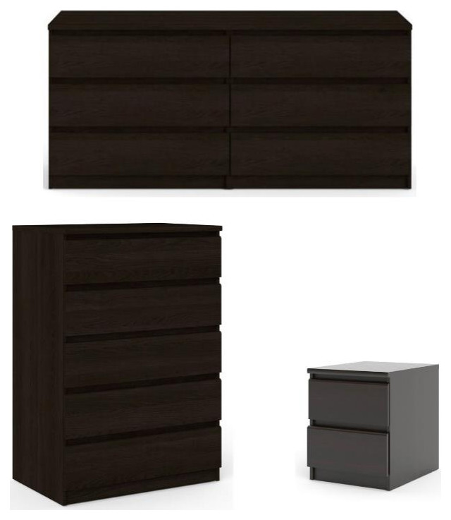 Tvilum Canada 3 Piece Bedroom Set with Dresser Chest and Nightstand in