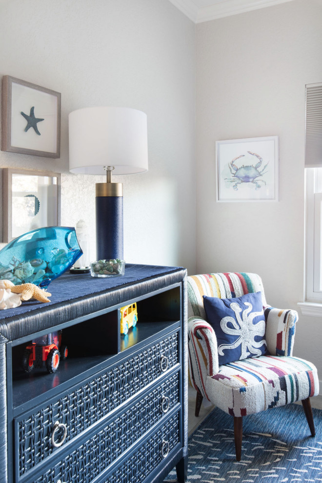 Barker Ridge Drive - Example of an eclectic boy vinyl floor and wall paneling childrens' room design in Austin with blue walls