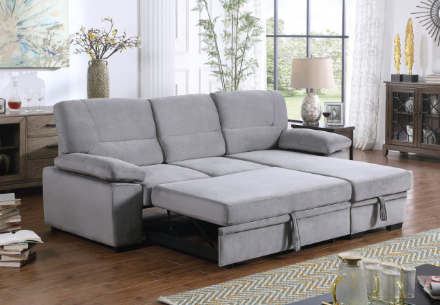Kipling Velvet Fabric Reversible Sleeper Sectional Sofa Chaise ...