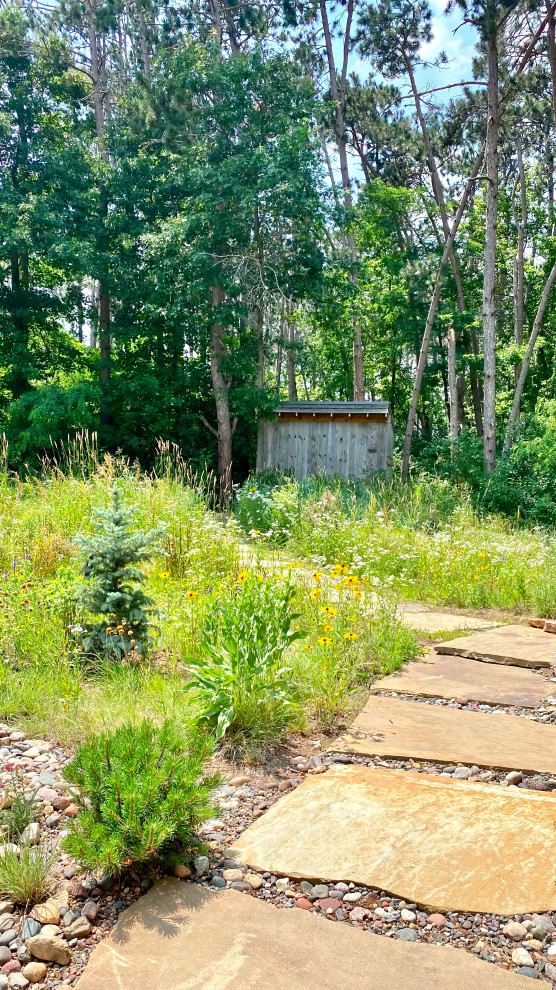 Rustic full sun garden in Minneapolis with a pathway.
