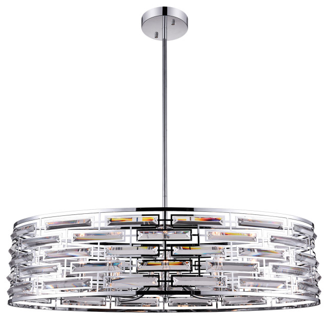 Petia 8 Light Drum Shade Island Light With Chrome Finish Transitional