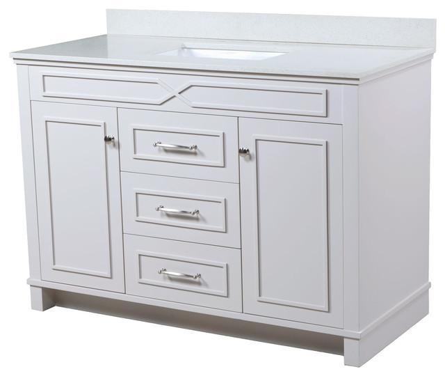 Maykke OffWhite Quartz Countertop With 8" Widespread Faucet Holes & Natural Stone Vanity Tops