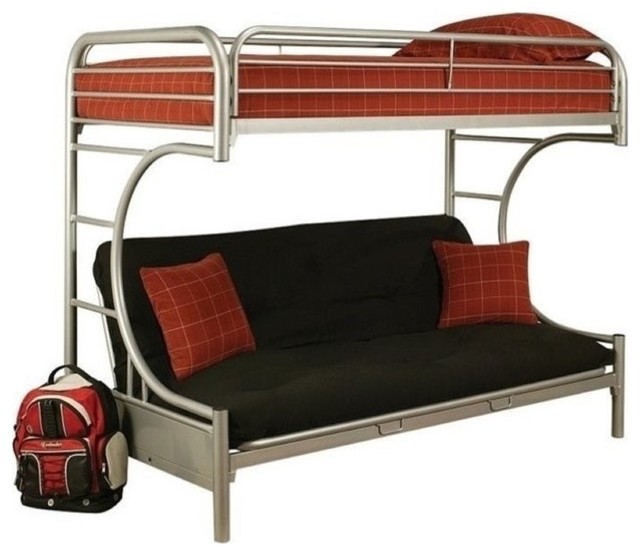 Roseberry Kids Metal Living Twin Over Futon Bunk Bed in Silver Bunk Beds by Homesquare Houzz
