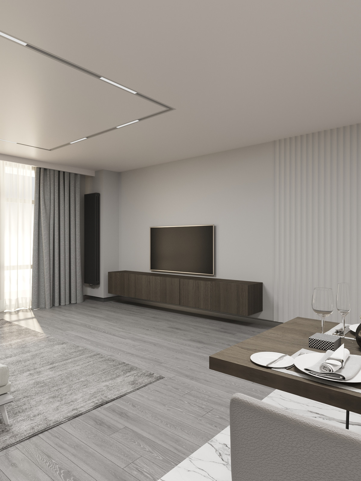 Современная  квартира в серо-белый тонах