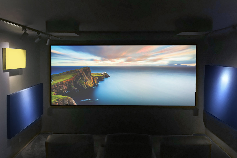 Mid-sized trendy home theater photo in San Diego