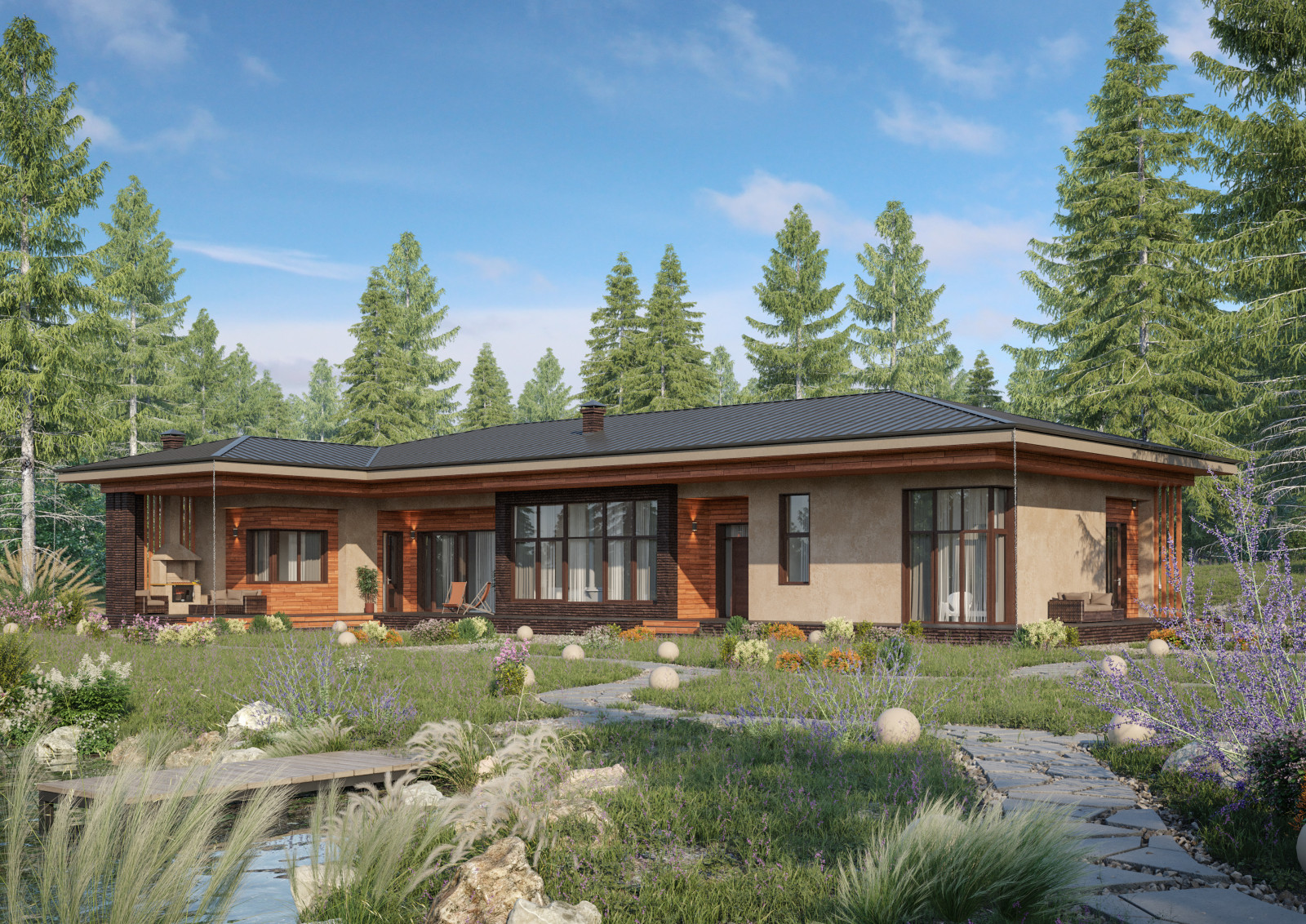 Одноэтажный дом с бассейном