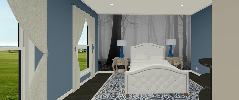 Example of a transitional bedroom design in Kansas City