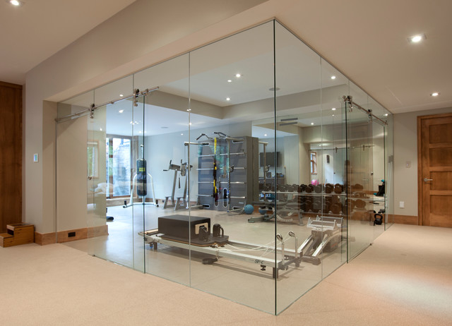 Glass Wall Home Fitness Room - Contemporary - Home Gym 