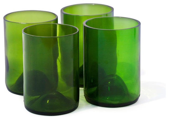 Wine Bottle Rocks Drinking Glasses, Set of 4, Green