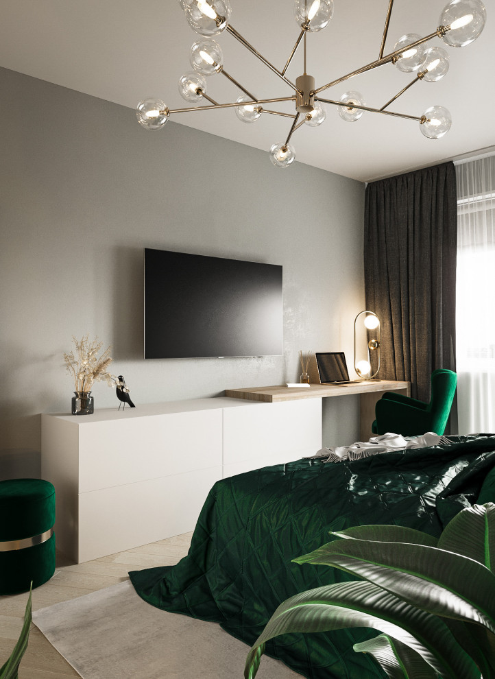 Дизайн-проект спальни в зеленых оттенках, Москва