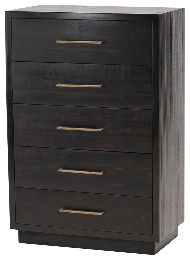 Dorwin Industrial Loft Espresso Brown Wood 5 Drawer Dresser