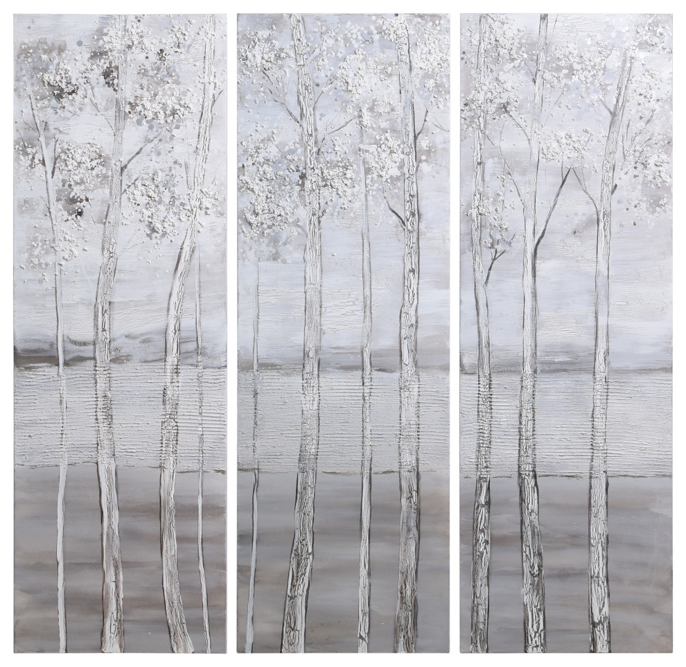 Silver Winter Textured Metallic Hand Painted Wall Art by Martin Edwards