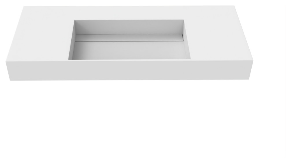 Juniper Wall Mounted Countertop Concealed Drain Basin Sink, White, 48, Center Basin, No Faucet Hole