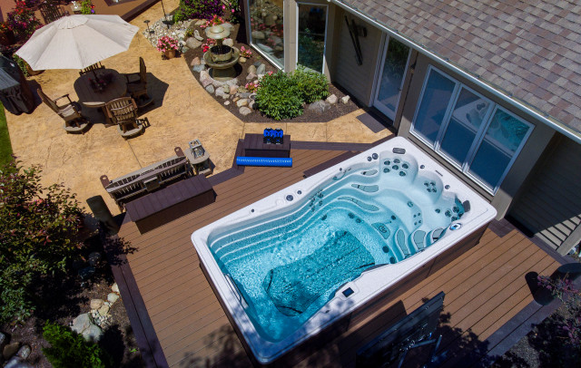Challenger 15D Swim Spa Small Backyard & Deck transitional-terrace
