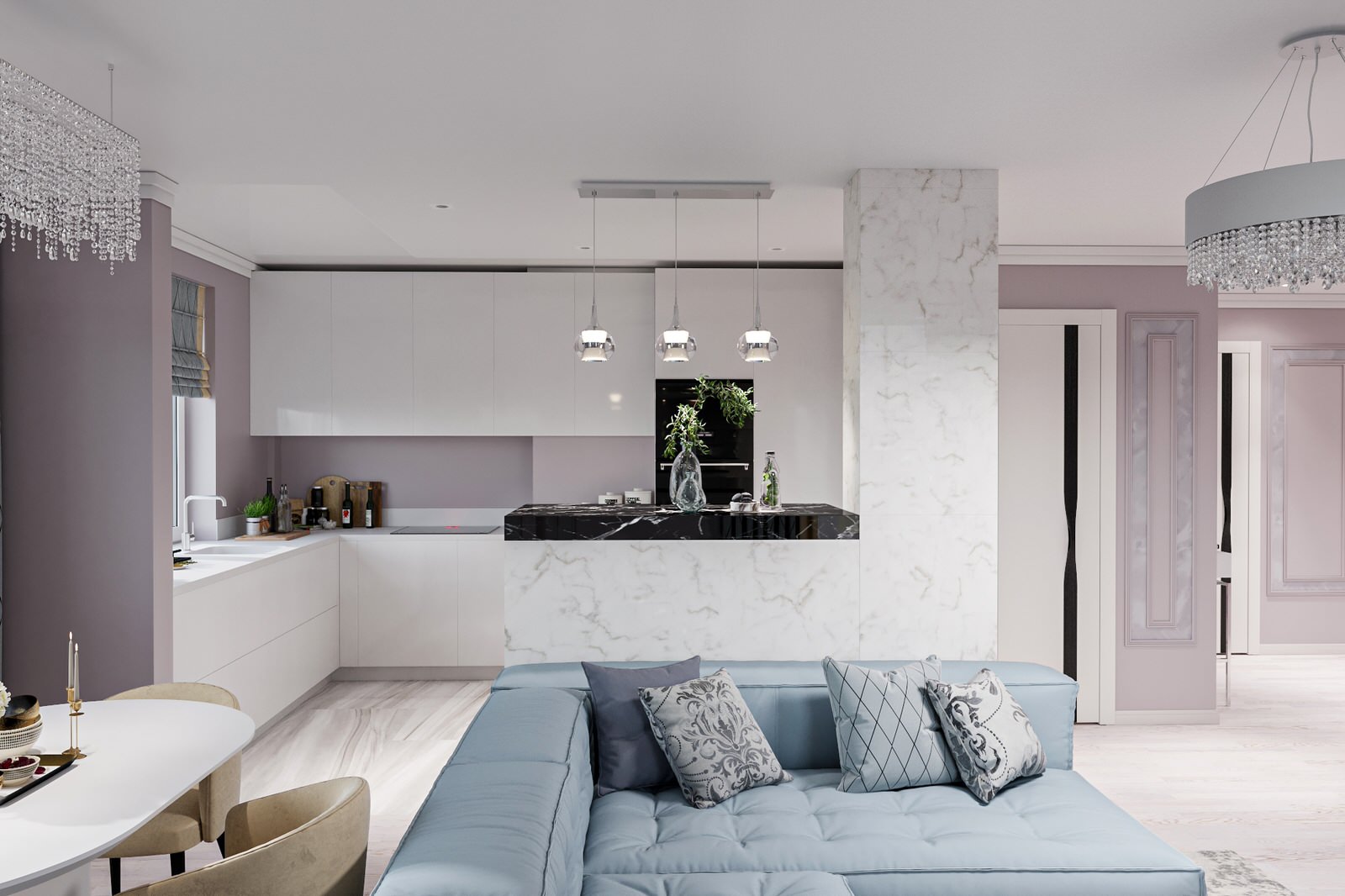 Дизайн гостиной и коридора