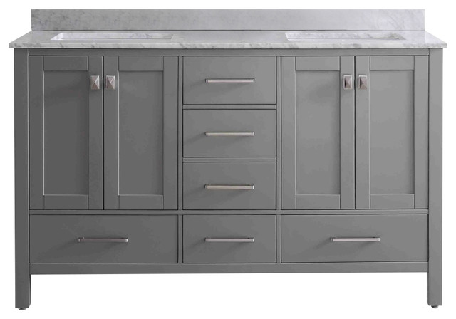 Eviva Aberdeen 60" Transitional Gray Double Sink Faucet Bowl Vessel Vanity Set