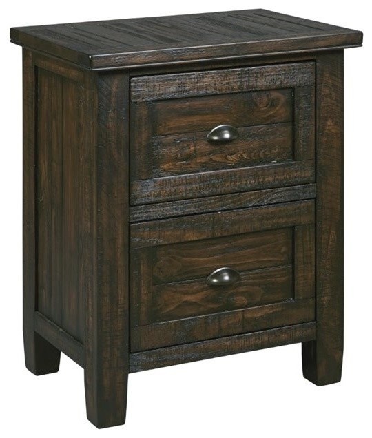 Ashley Trudell Two Drawer Night Stand Dark Brown Finish Rustic Ashley Trudell Two Drawer Night Stand Dark Brown Finish