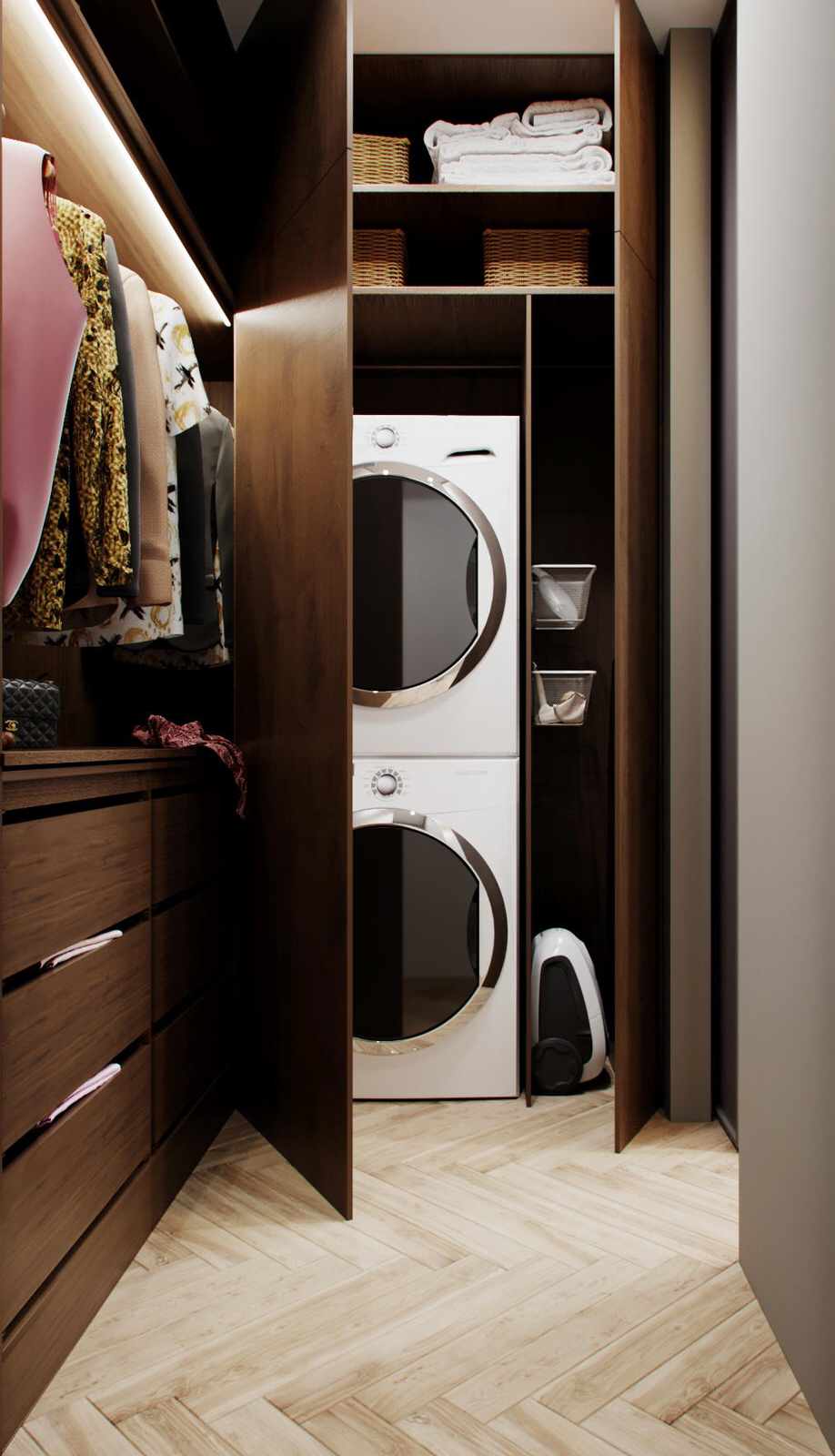 Cовременная квартира, дизайн интерьера в светло-темных тонах в ЖК "Георг Ландрин