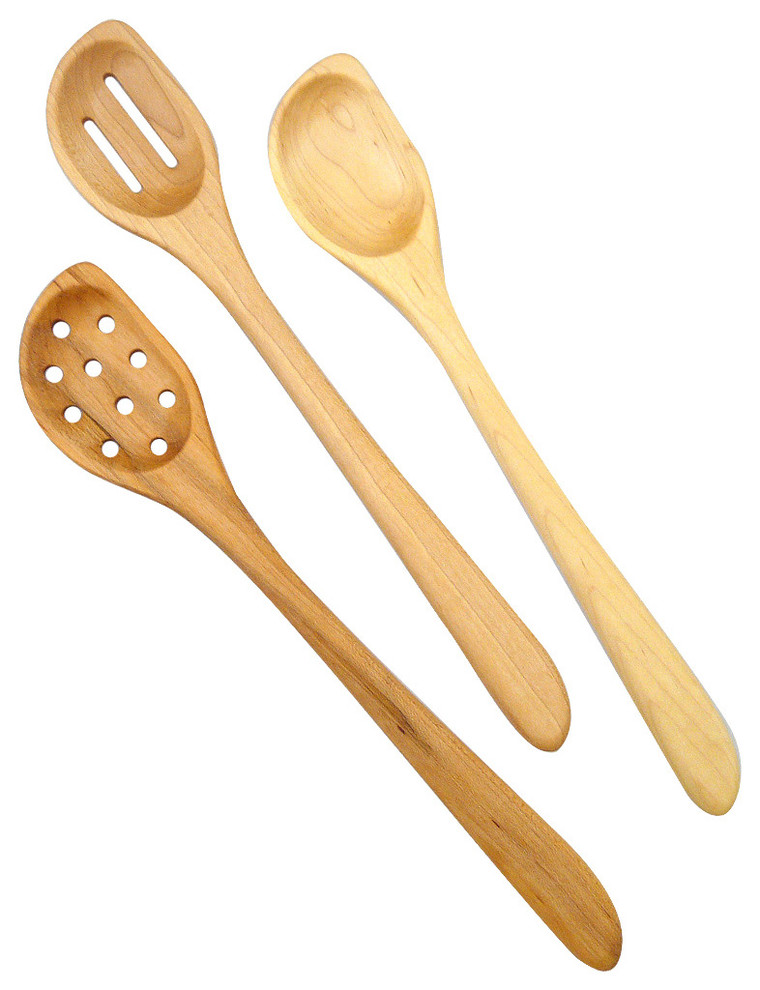 American Hardwood Angled Mixing Spoons, Set of 3 Contemporary