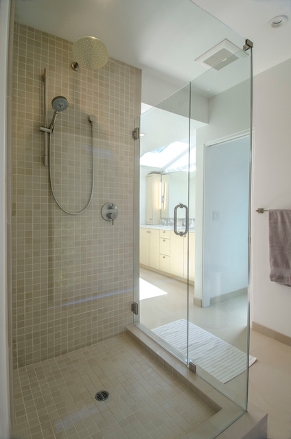 Midcentury modern bathroom with skylight retro-badrum
