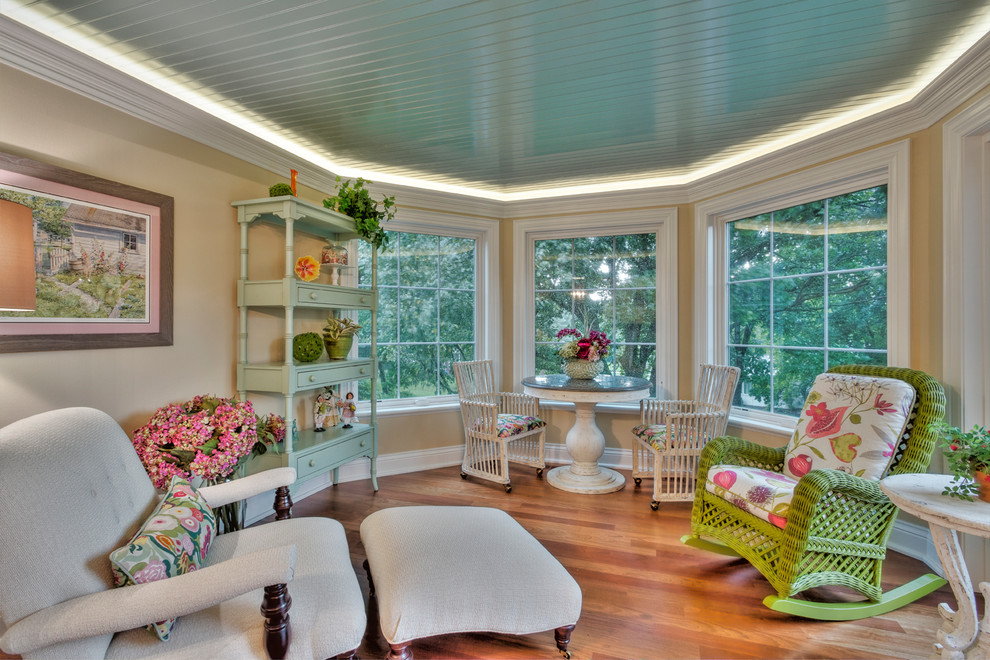 Design ideas for a mid-sized traditional sunroom in Other.