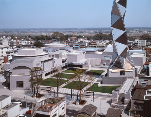 Art Tower Mito (1986-90) in Ibaraki, Japan. Photo by Yasuhiro Ishimoto