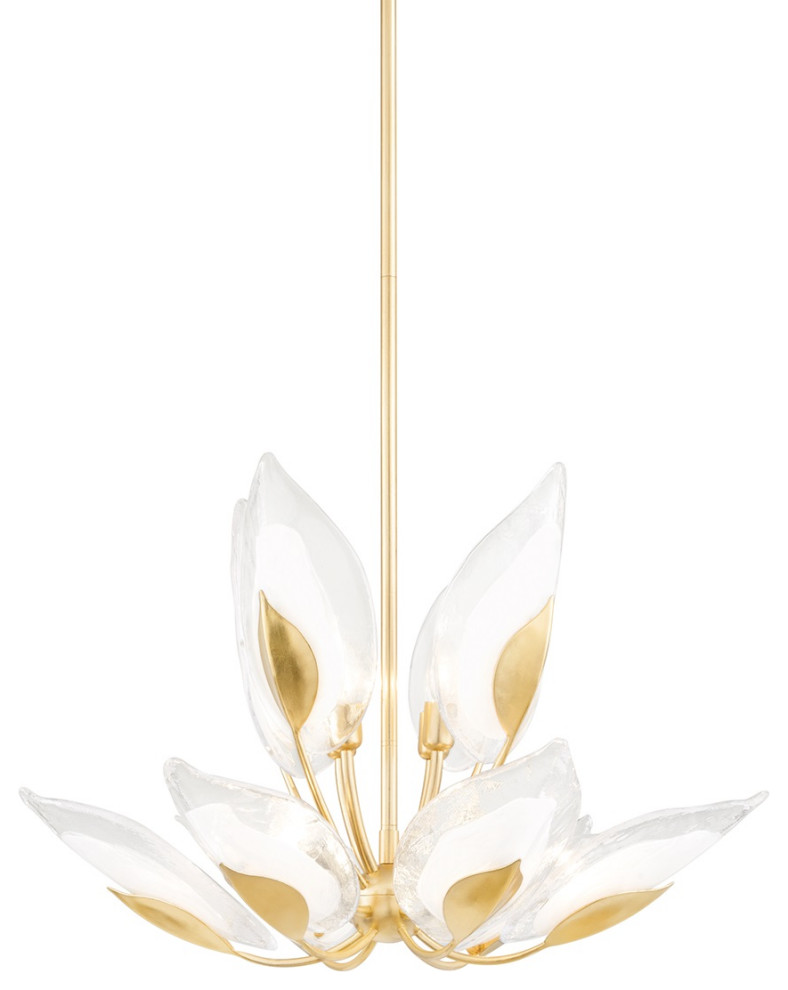 Blossom 10 Light Chandelier, Gold Leaf, Clear Glass