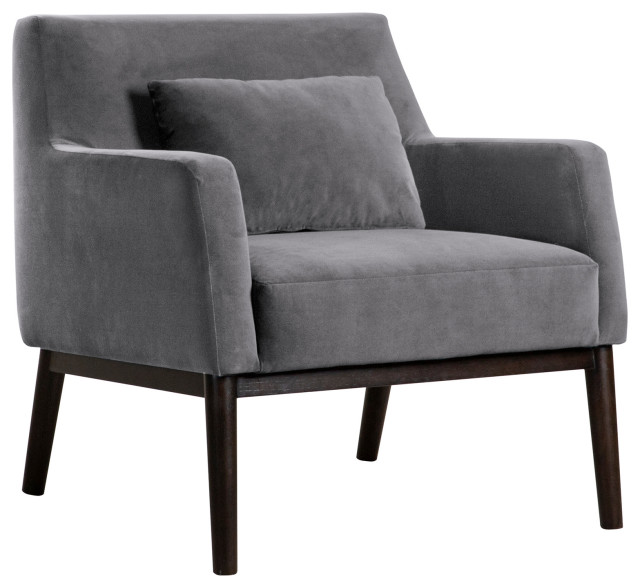 Armen Living Oliver Gray Velvet Modern Accent Chair With Wood Legs