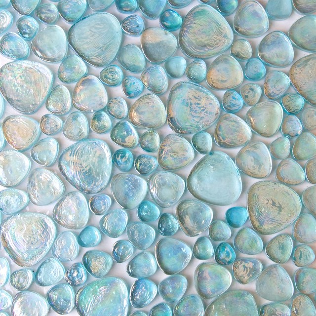 11 75 x 11 75 iridescent pebble glass mosaic aqua blue