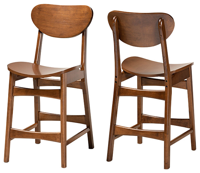 Kobell MidCentury Modern Walnut Brown Wood 2Piece Counter Stool Set