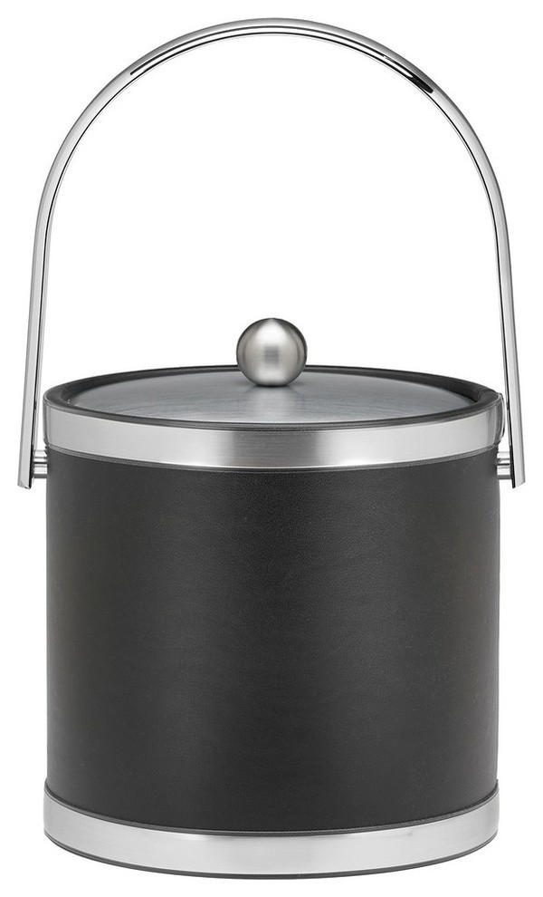 Kraftware Sophisticates Ice Bucket With Track Handle, Black With Brushed Chrome