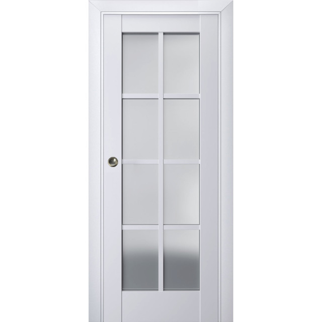 Sliding Pocket Door, Veregio 7412 White & Frosted Glass, Rail, 42"x80