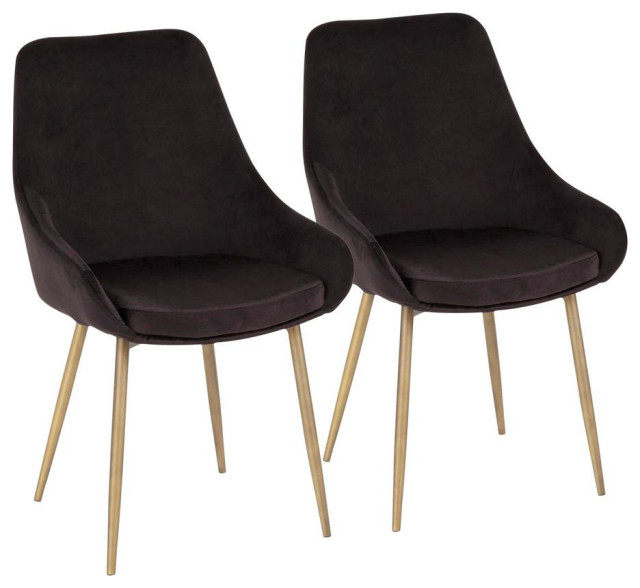 LumiSource Diana Chair, Set of 2, Satin Brass Metal/Black Velvet