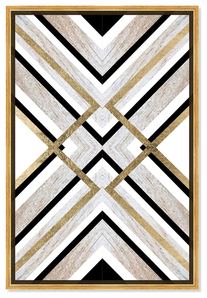 Contemporary Wall Art, Golden Frame and Unique Geometric Pattern, Brown