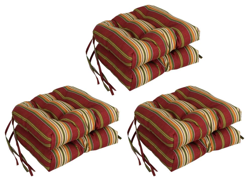 16" Outdoor UShaped Tufted Chair Cushions, Set of 6, Kingsley Stripe