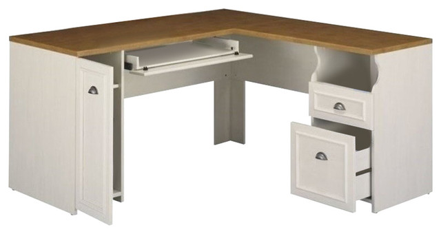Bowery Hill L Shaped Wood Computer Desk Antique White And Tea