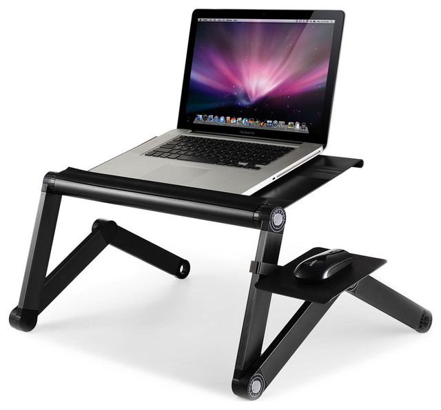 Furinno Black Aluminum Vented Laptop Desk With Mouse Pad