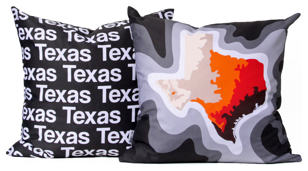 Texas map pillow, charcoal orange