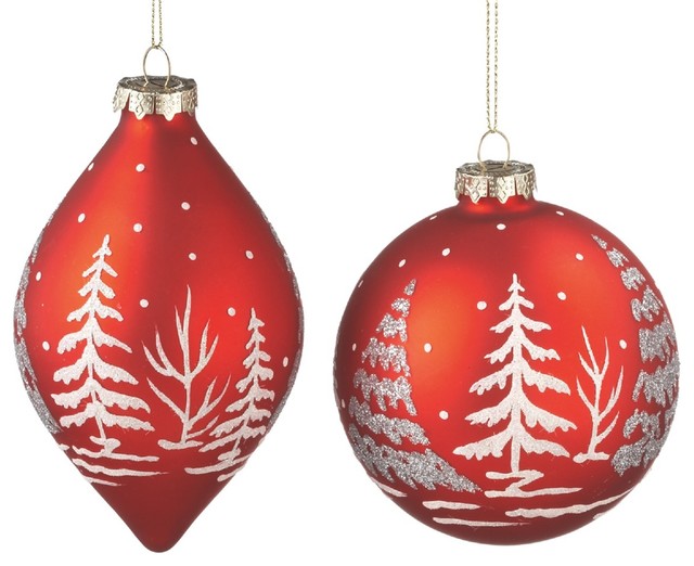 Christmas Red Trees In Snow Scene Glass Holiday Ornaments Set Of 2 Midwest Cbk Traditional By Mary B Decorative Art Houzz - Midwest Cbk Home Decorators Collection