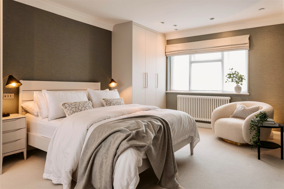 Photo of a contemporary bedroom in Hertfordshire.