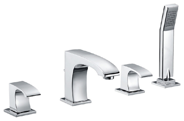 Bold Modern Spout Chrome Two Handle Roman Tub Faucet With Matching