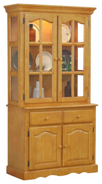 38"W China Cabinet Glass Doors Buffet and Lighted Hutch - Traditional ...