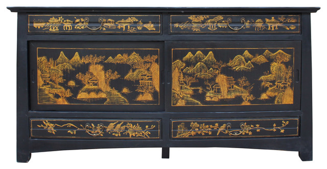 Chinese Golden Graphic Sideboard High Credenza Console Table Tv