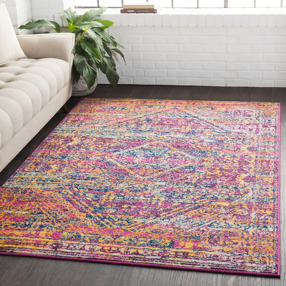 Rio Updated Traditional Bright Yellow, Bright Pink Area Rug